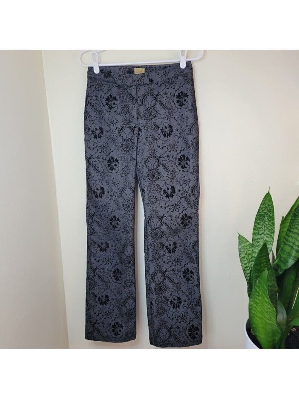 Caslon Black Burnout Velvet Floral Pattern Straight Leg Jeans Women's SZ 2